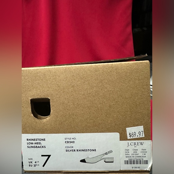 J Crew Silver Rhinestone Embellished Black Cap Toe Low Heel Slingback Size 7 NWT - Picture 7 of 7